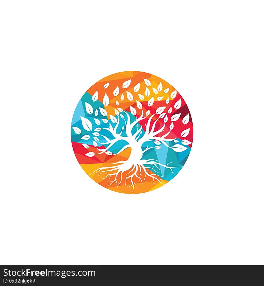 Tree root logo vector design illustration. Tree of Life logo design inspiration.