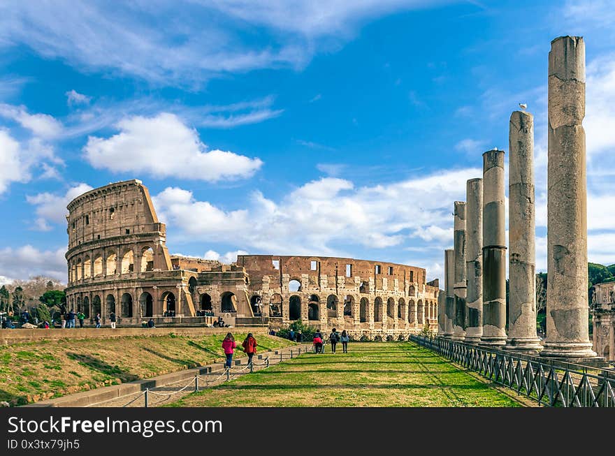 Rome Italy, scenic view of Colosseum, one of the most important sights of Rome.