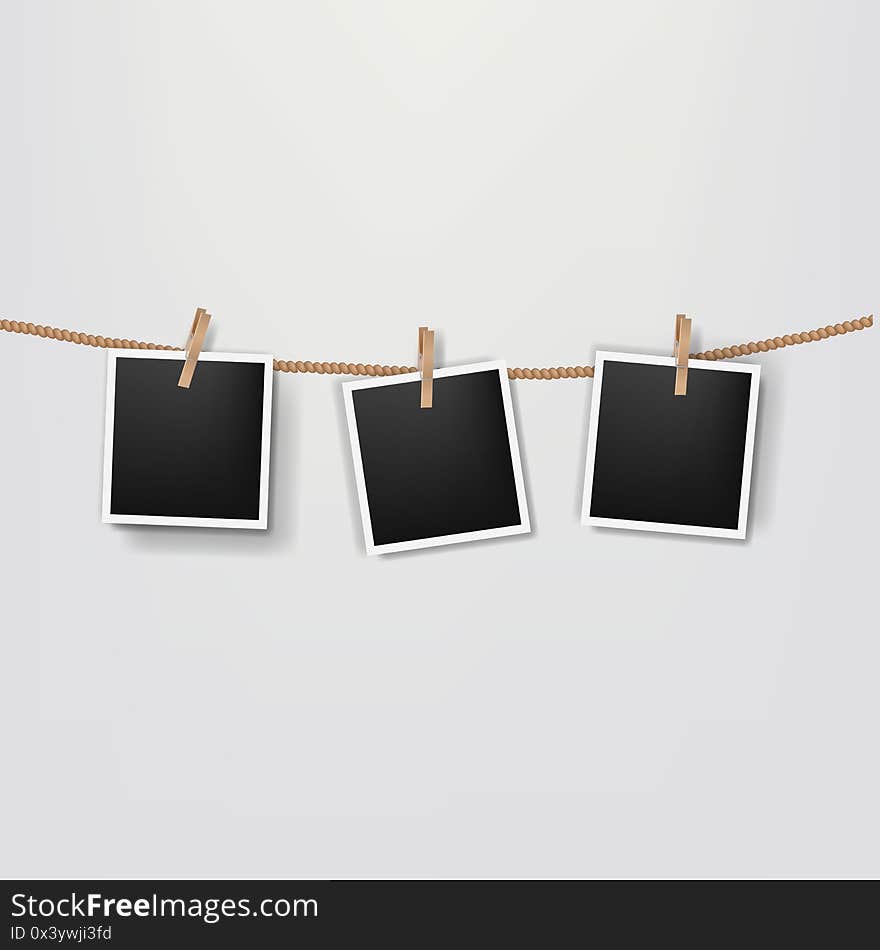 Photos On The Rope Grey Background With Gradient Mesh, Vector Illustration