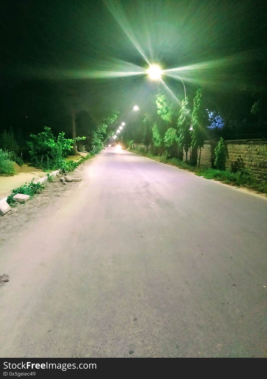 Night Empty Road With Street Lights