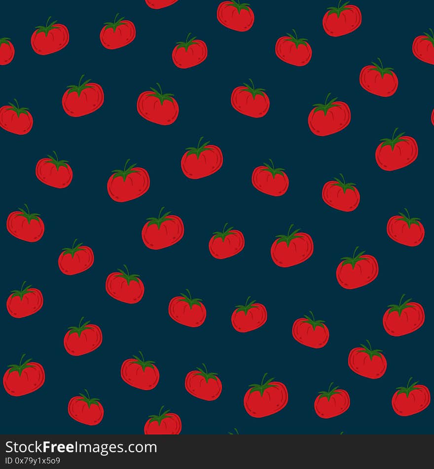 Random red tomatoes. Tomato seamless pattern. Decorative backdrop for fabric design, textile print, kitchen textiles, wrapping, cover. Vector illustration