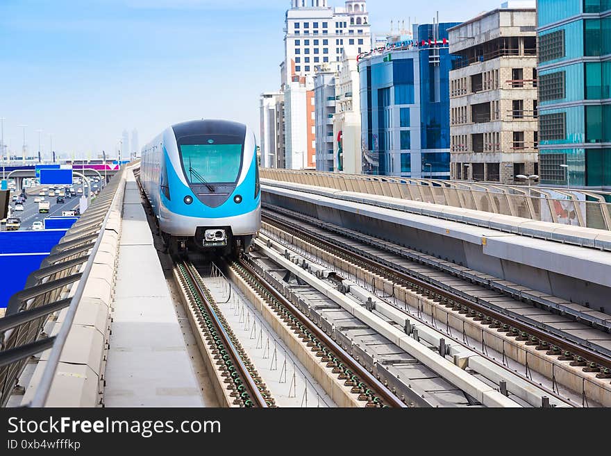 Dubai metro railway in a summer day, United Arab Emirates