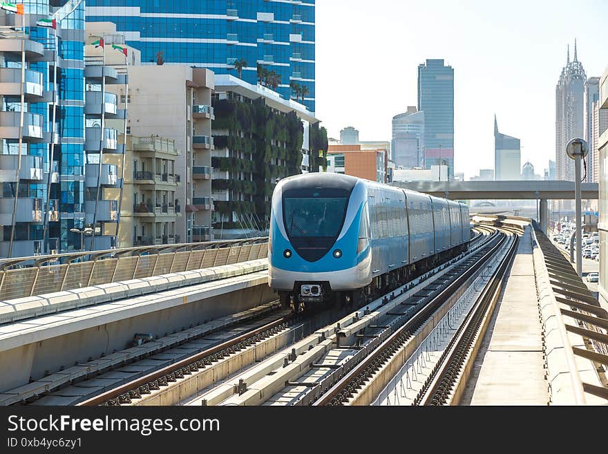 Dubai metro railway in a summer day, UAE