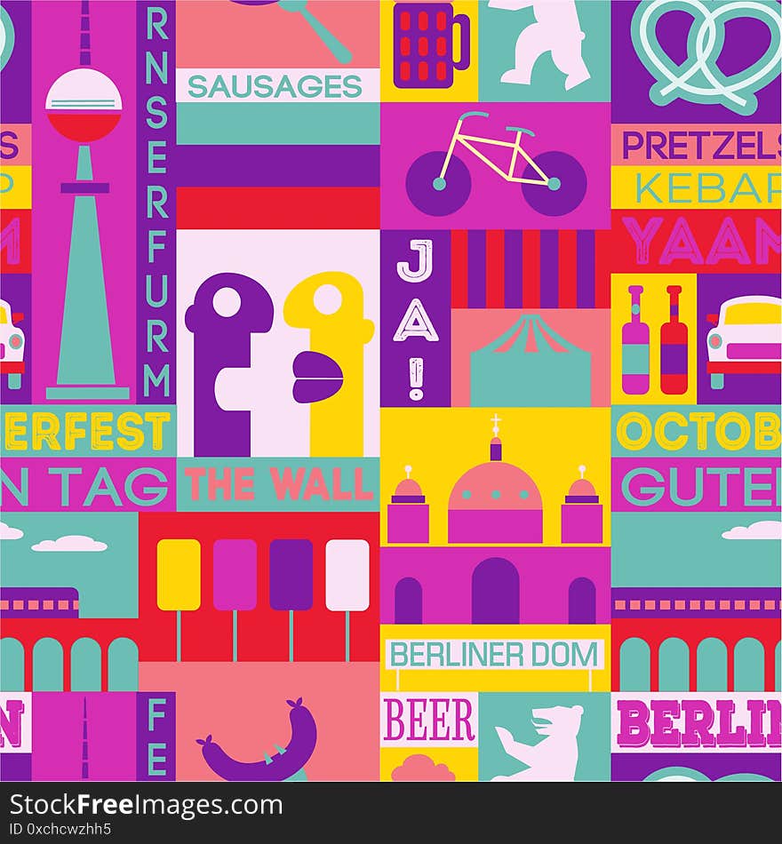 Berlin city seamless pattern design. Travel and tourism attractions series.