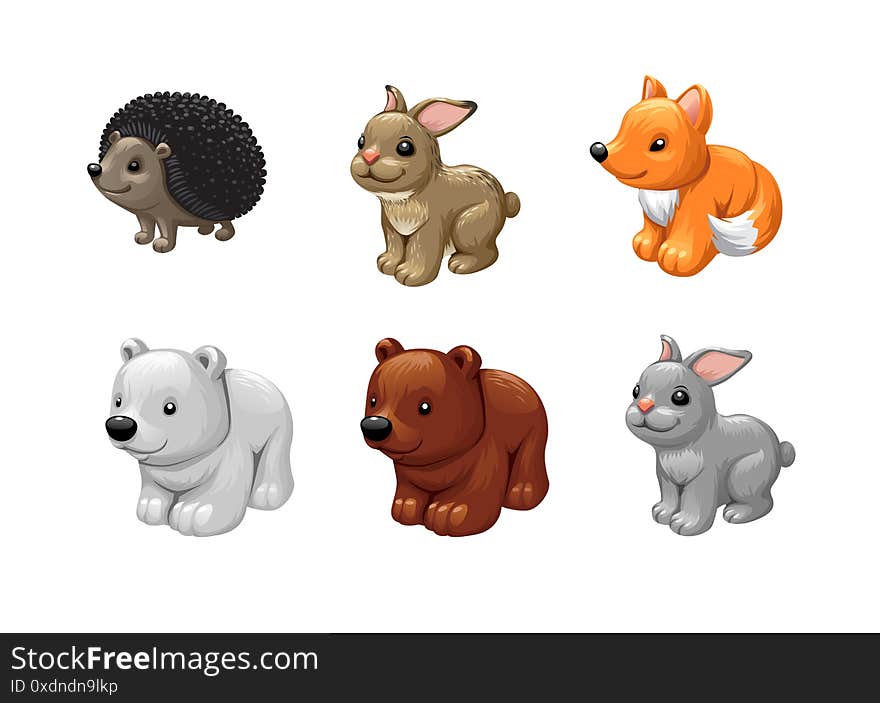 Vector set animal toys, bear fox rabbit hedgehog vector.