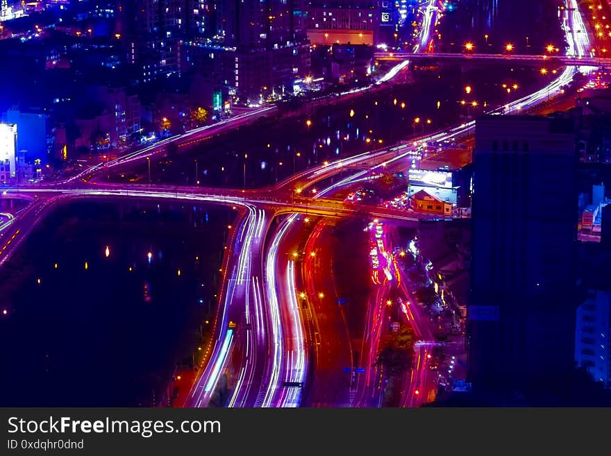 A night traffic jam in Ho Chi Minh Vietnam high angle long shot