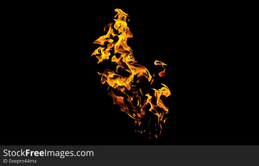 Fire Flames On Black Background Isolated. Burning Gas Or Gasoline Burns With Fire And Flames. Flaming Burning Sparks Close-up,