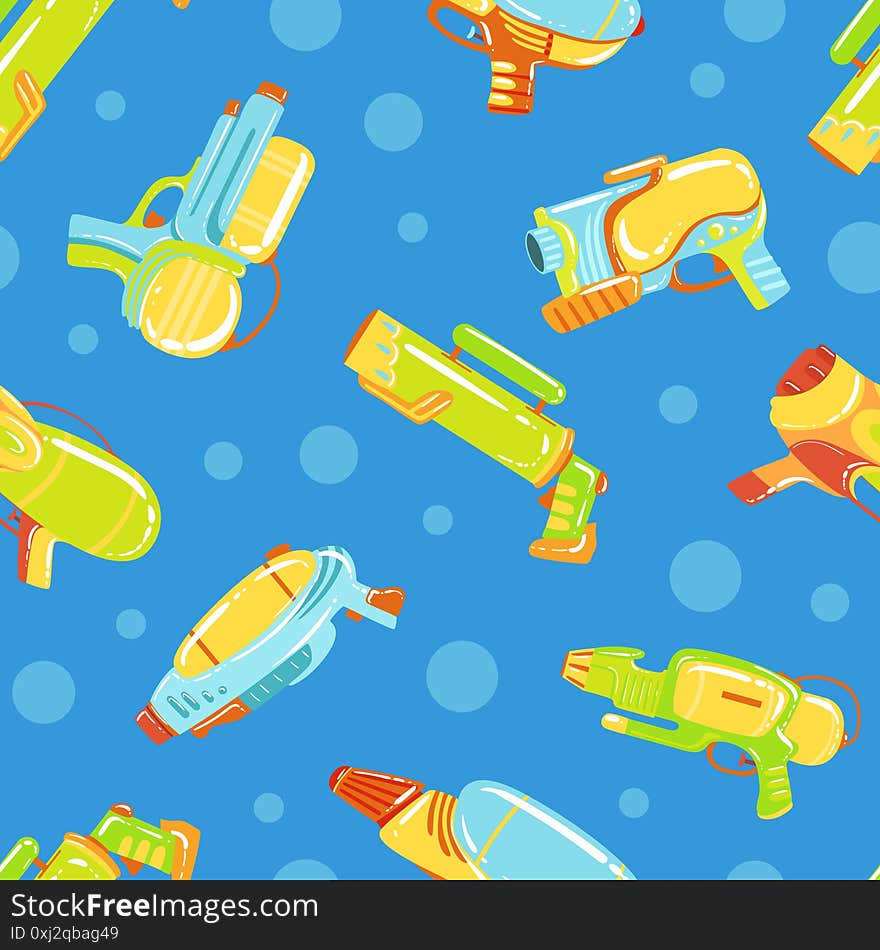 Water Gun Seamless Pattern, Entertainment Objects Design Element Can Be Used for Fabric, Website, Wallpaper Vector