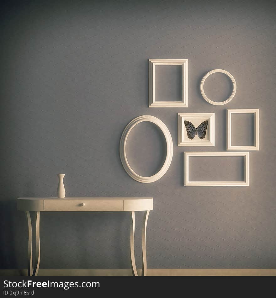 Photo Frames on Wall in Vintage Interior