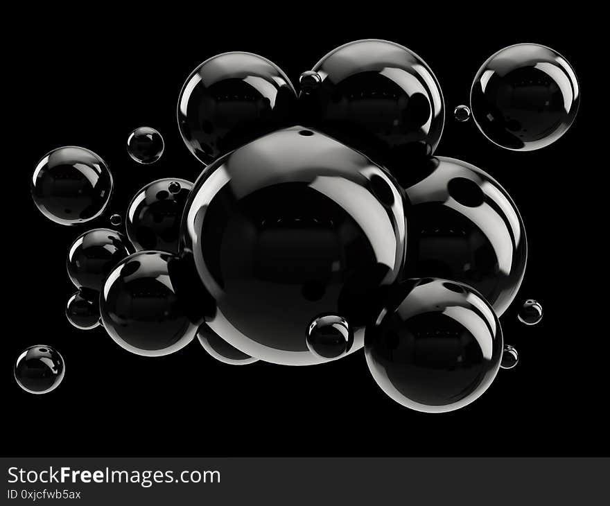 Abstract group of black spheres on black. Abstract group of black spheres on black