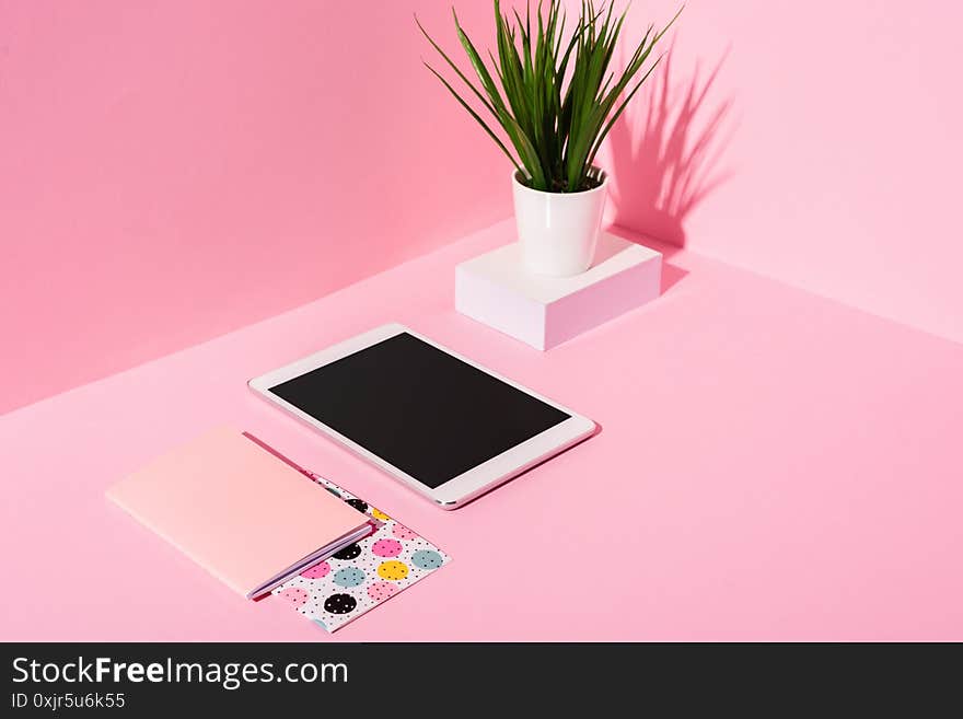 Tablet With Blank Screen, Notebooks, Plant