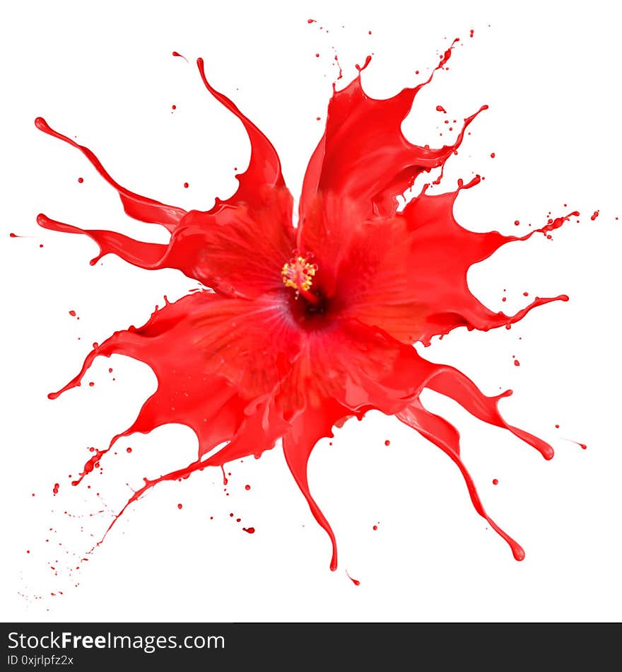 Bright and shiny red flower with red splashes on white background very impresive creativity. Bright and shiny red flower with red splashes on white background very impresive creativity