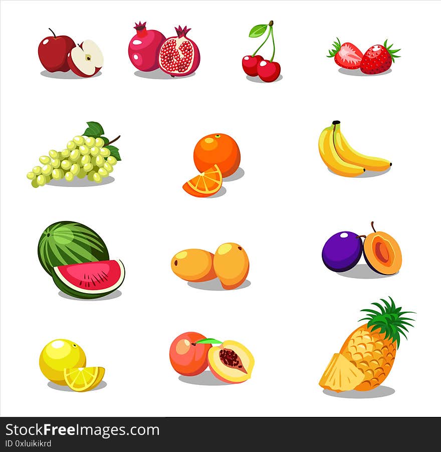 Fresh and healthy fruits set