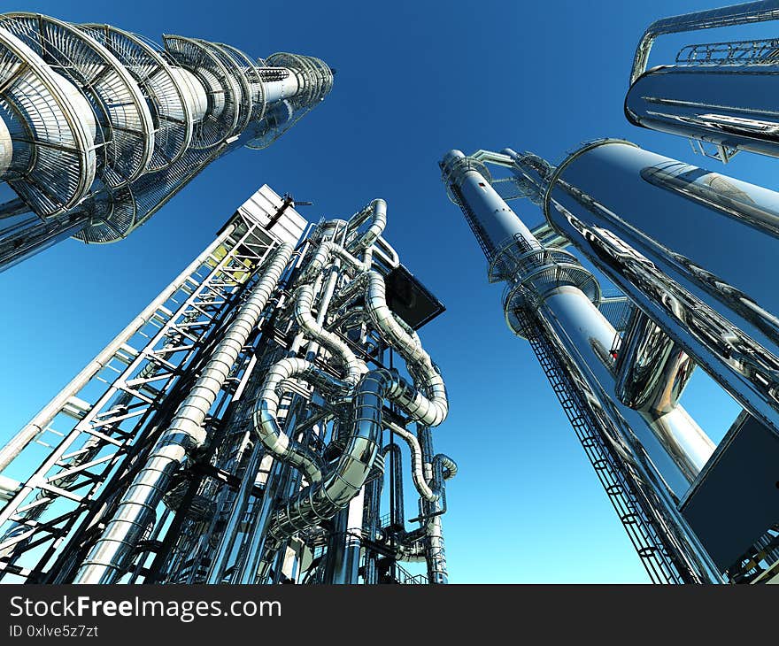 Tubes of factory in the sky.,3d render