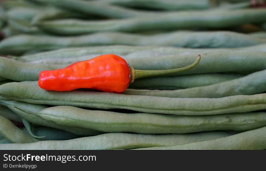 Close up red chillies and beans