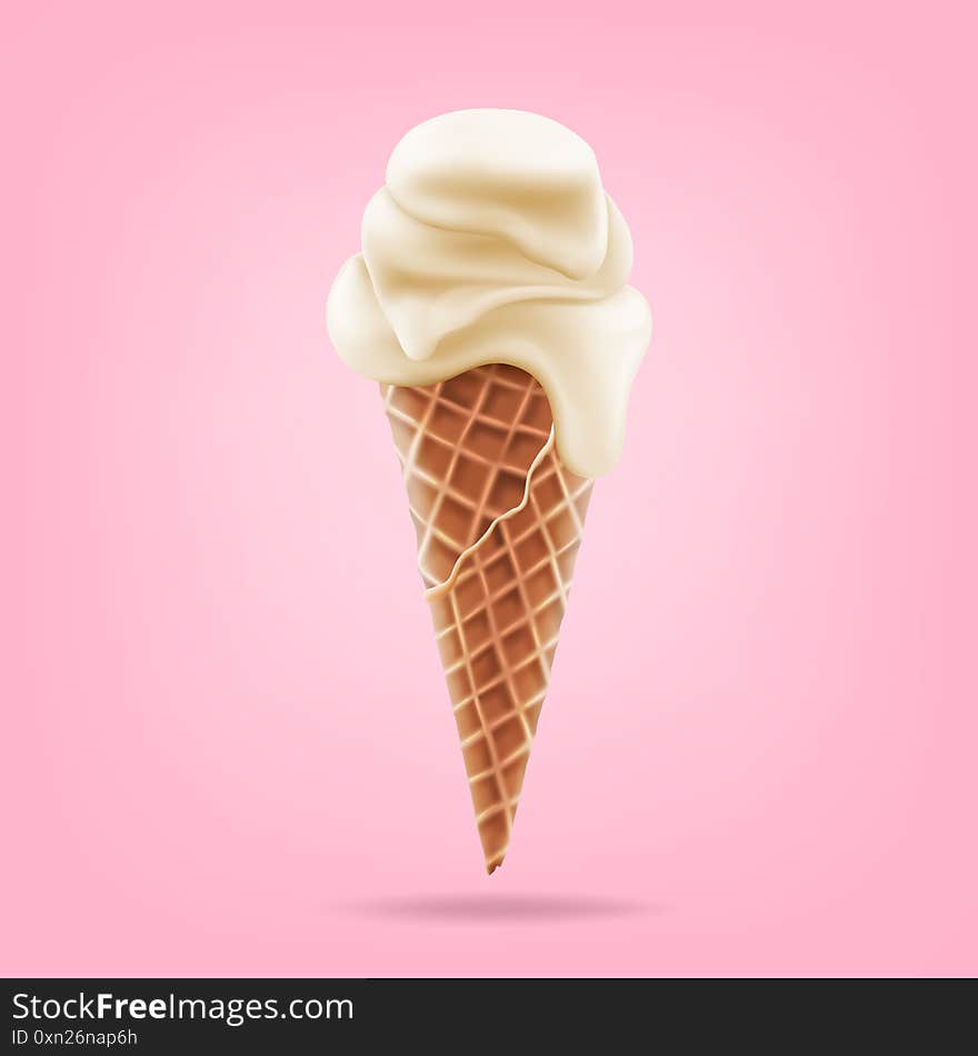 Ice cream in wafer cone icon. 3d vector realistic illustration