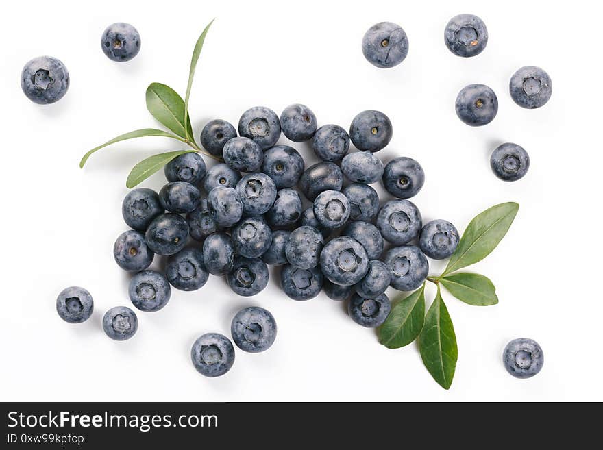 Blueberries Ripe Bunch Isolated On White Background, Close Up