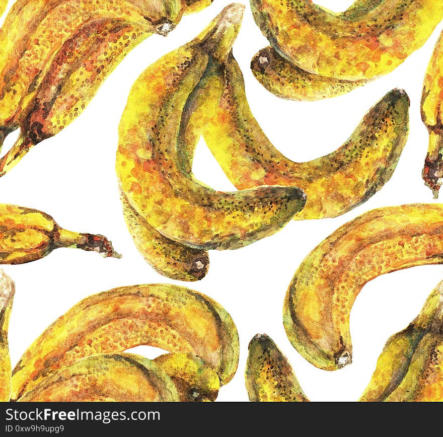 Seamless pattern of watercolor bananas