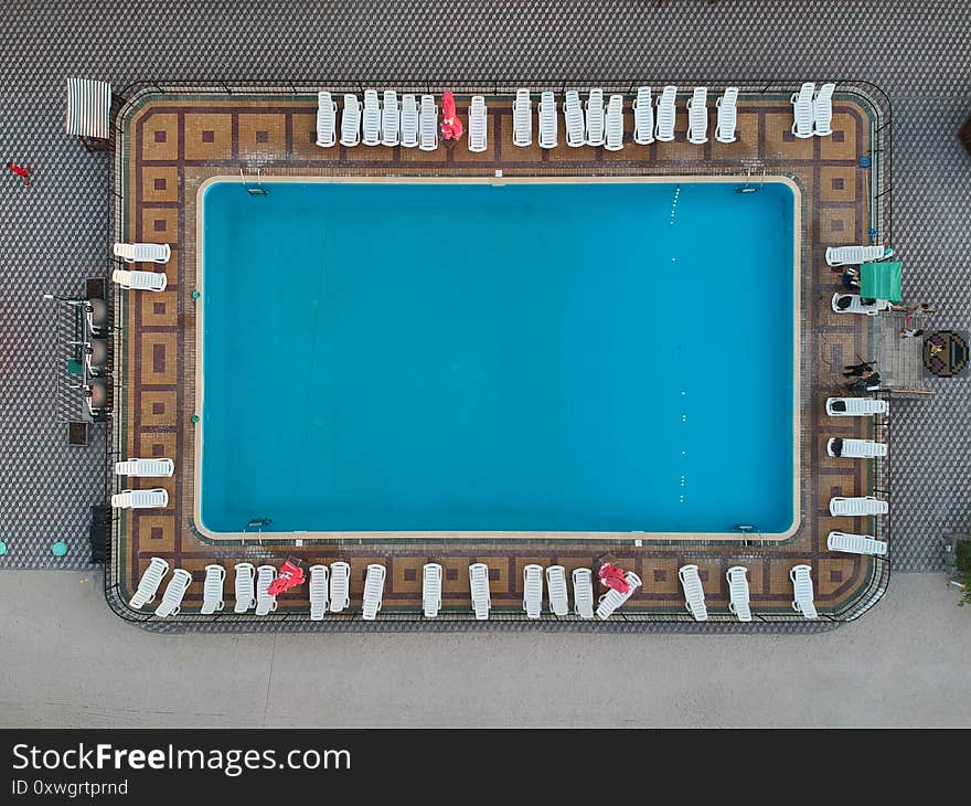 Swimming pool in the hotel. Aerial view from the top. Azov Ukraine