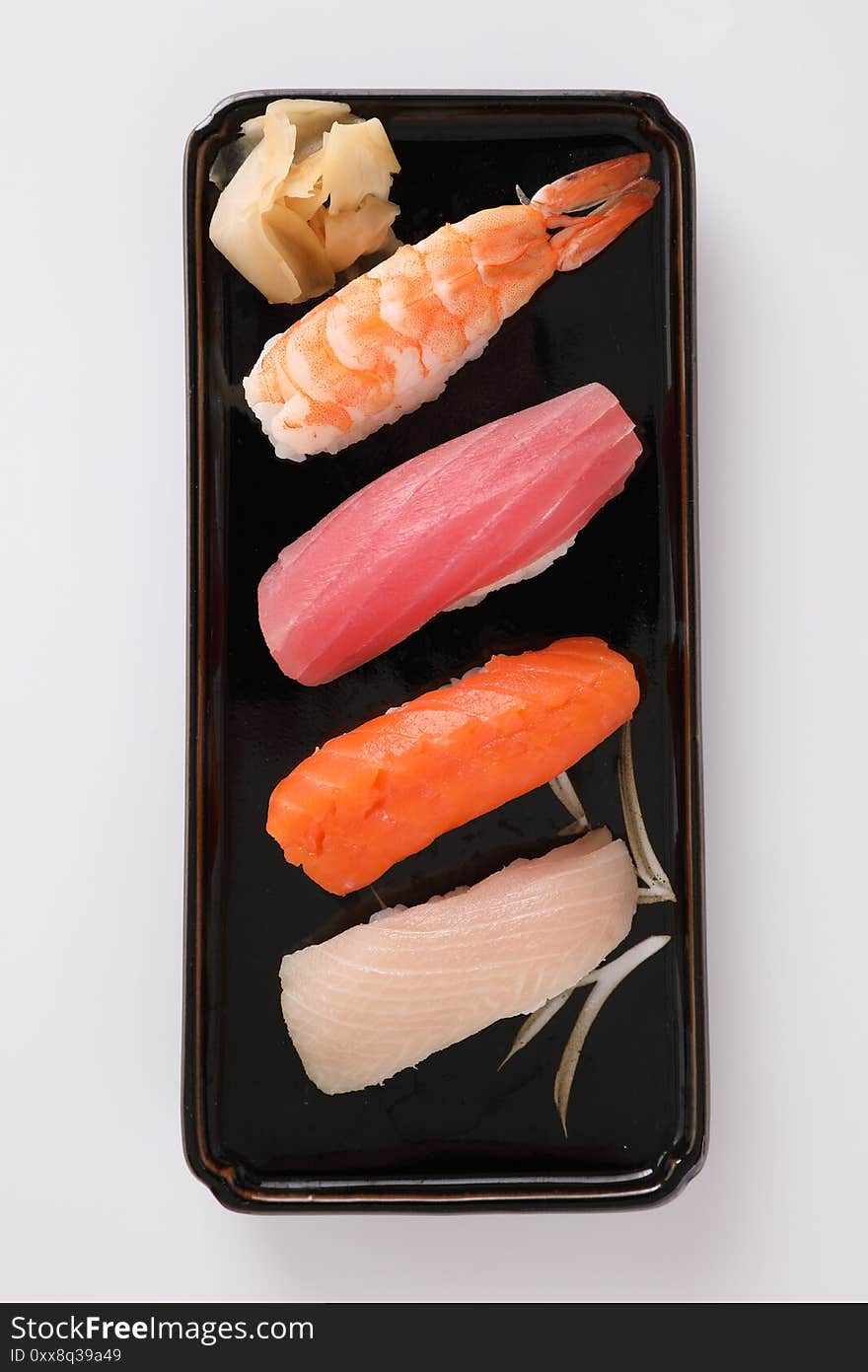 Sushi set , Japanese food sushi salmon tuna shrimp  and sea bass isolated in white background