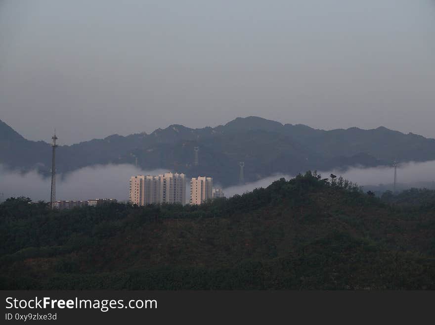 Buildings in the clouds-Xinglong, Hebei Province, June 2020. Buildings in the clouds-Xinglong, Hebei Province, June 2020