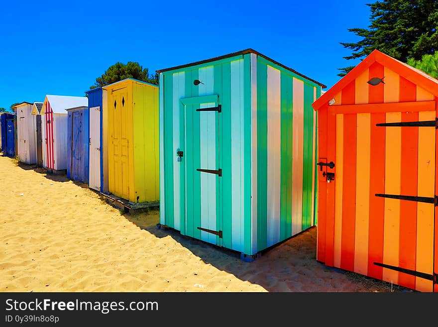 Colorful beach huts on the beach