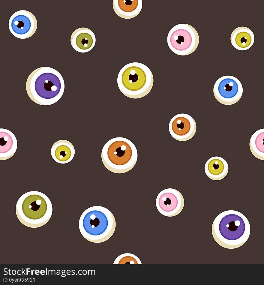 Creepy seamless pattern with eyes on a dark background for halloween. Stock illustartion for web and print, background, wallpaper, textile, scrapbooking, wrapping paper