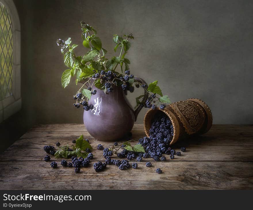 Still Life With Mint And Forest Blackberries