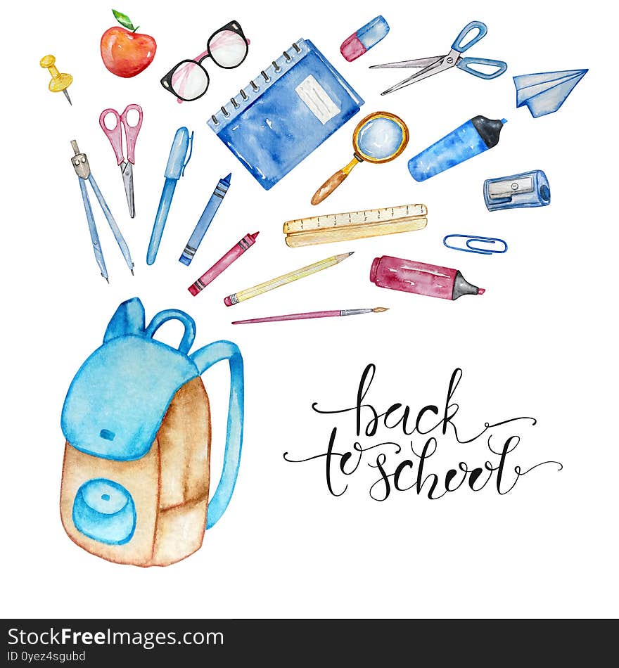 Illustration School Backpack School Items