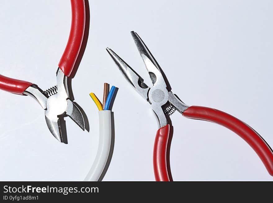 Bare Electric Wire, Wire Cutters And Plier