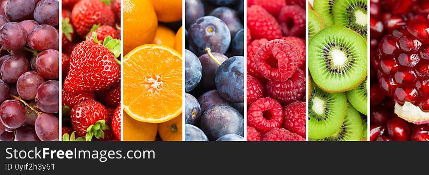 Fruits. Background Of Mixed Ripe Fruits And Berries. Fresh Food