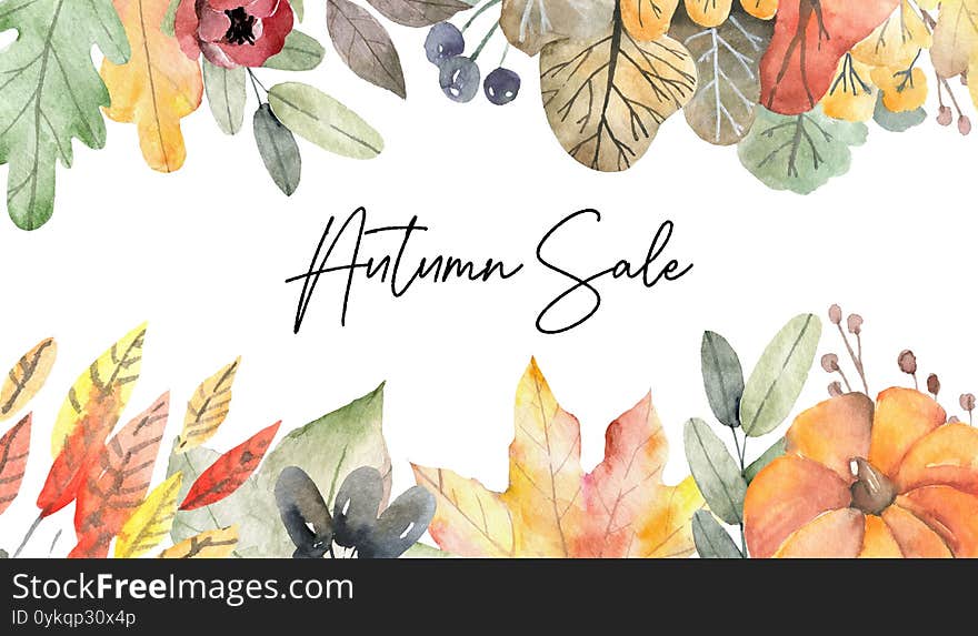 Fall sale banners set illustration with colorful watercolor