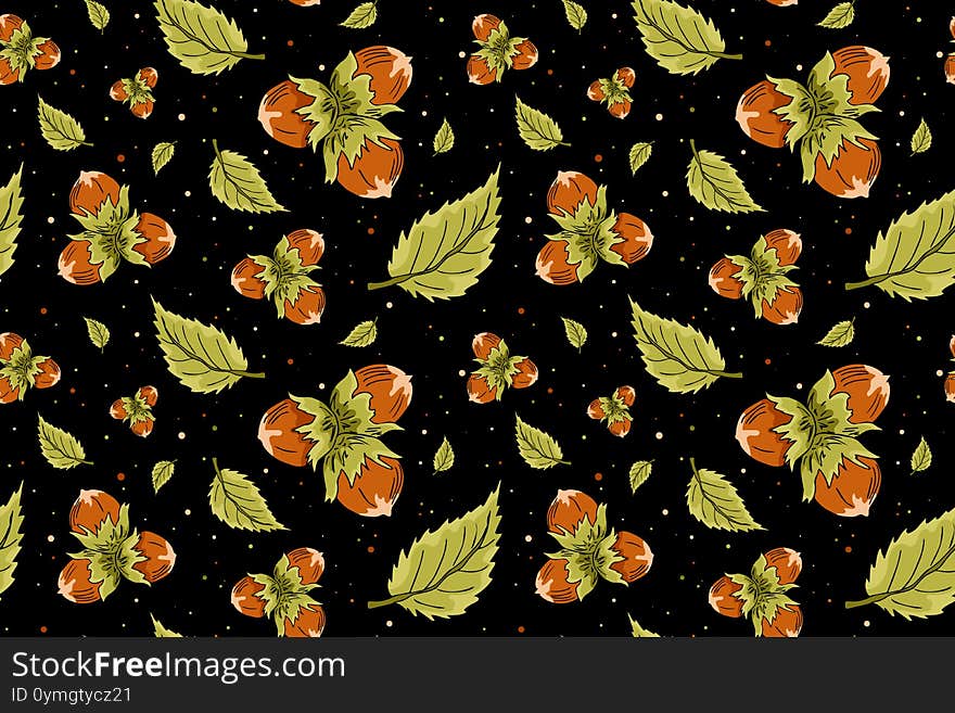 Vector seamless pattern with hazelnuts and leaves. Hazelnut nuts hand drawn sketch. Organic healthy food. Modern