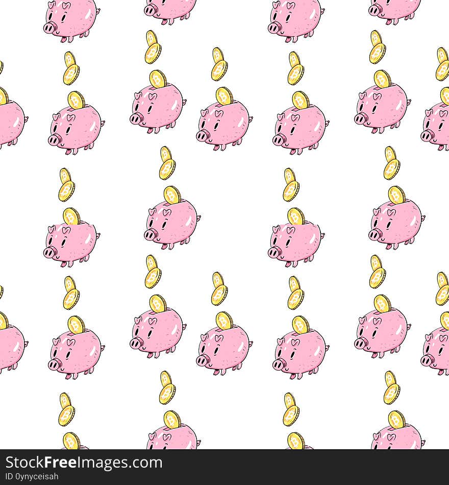 Seamless Pattern Illustration With Piggy Banks And Money In It