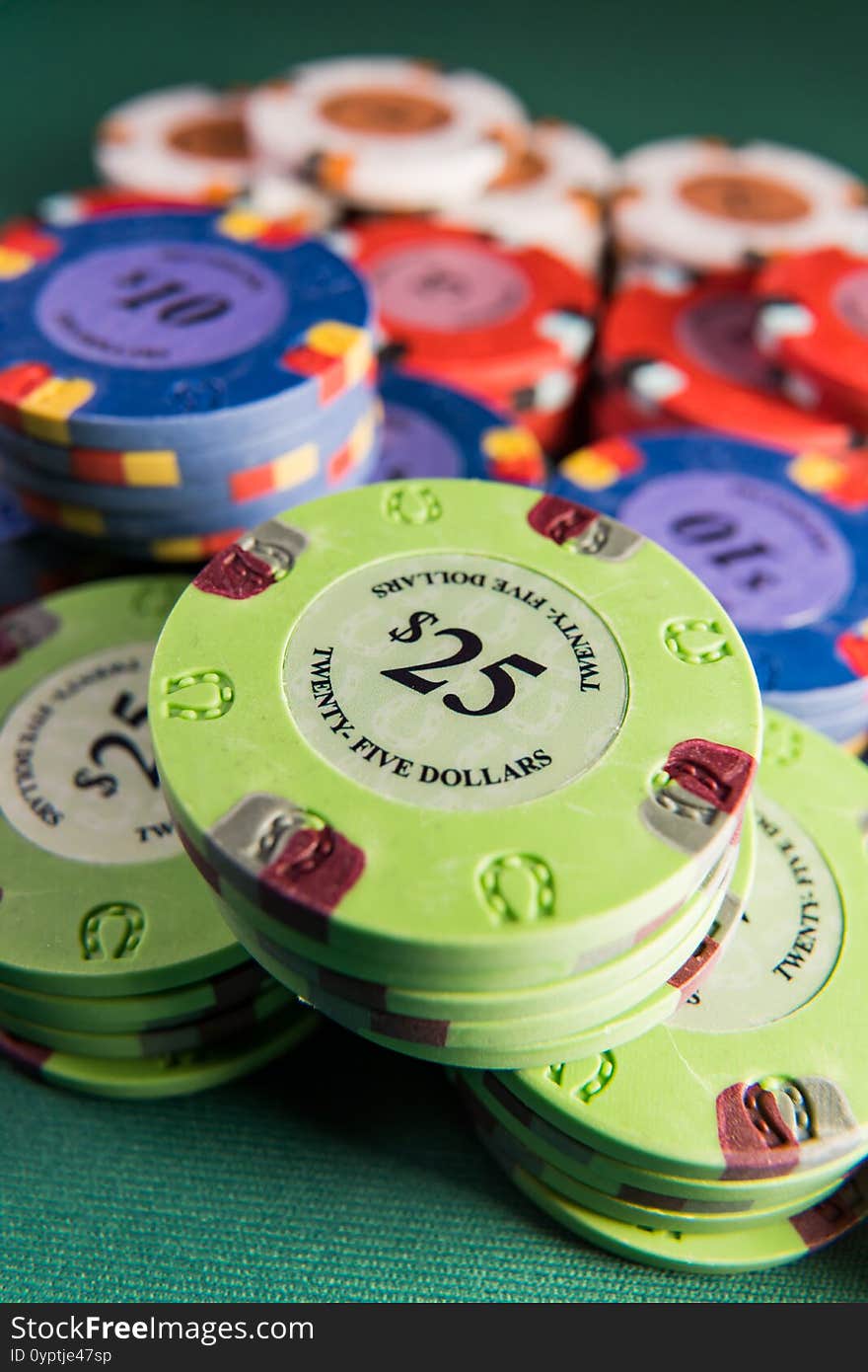 Gambling Chips On A Gaming Table