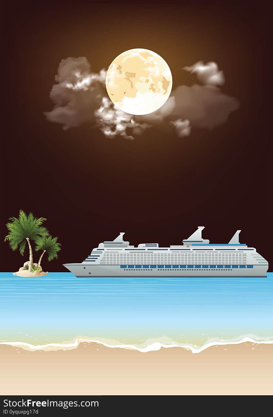 Cruise Ship Anchored At Night