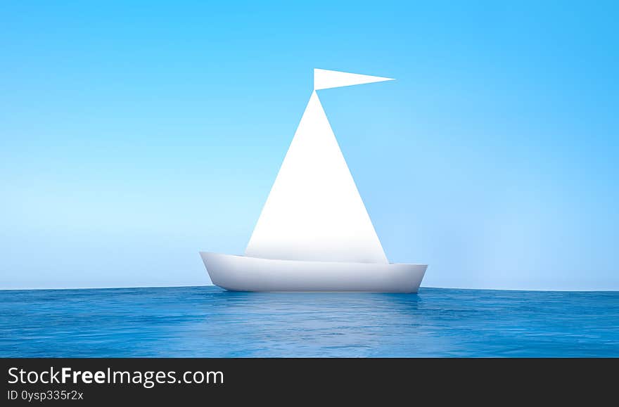 White folded paper boat origami style with empty space