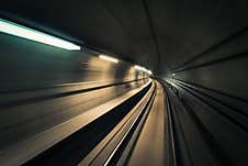 Long Exposure Shot Of An Empty Tunnel With White Lights Stock Image