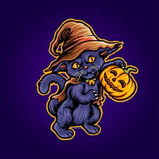 Cat Halloween Scary Pumpkins Witch Zombie Illustrations Stock Photo