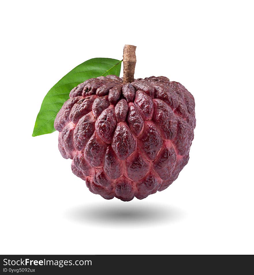 Red Sugar Apple Or Custard Apple With Green Leaf Isolated On White Background