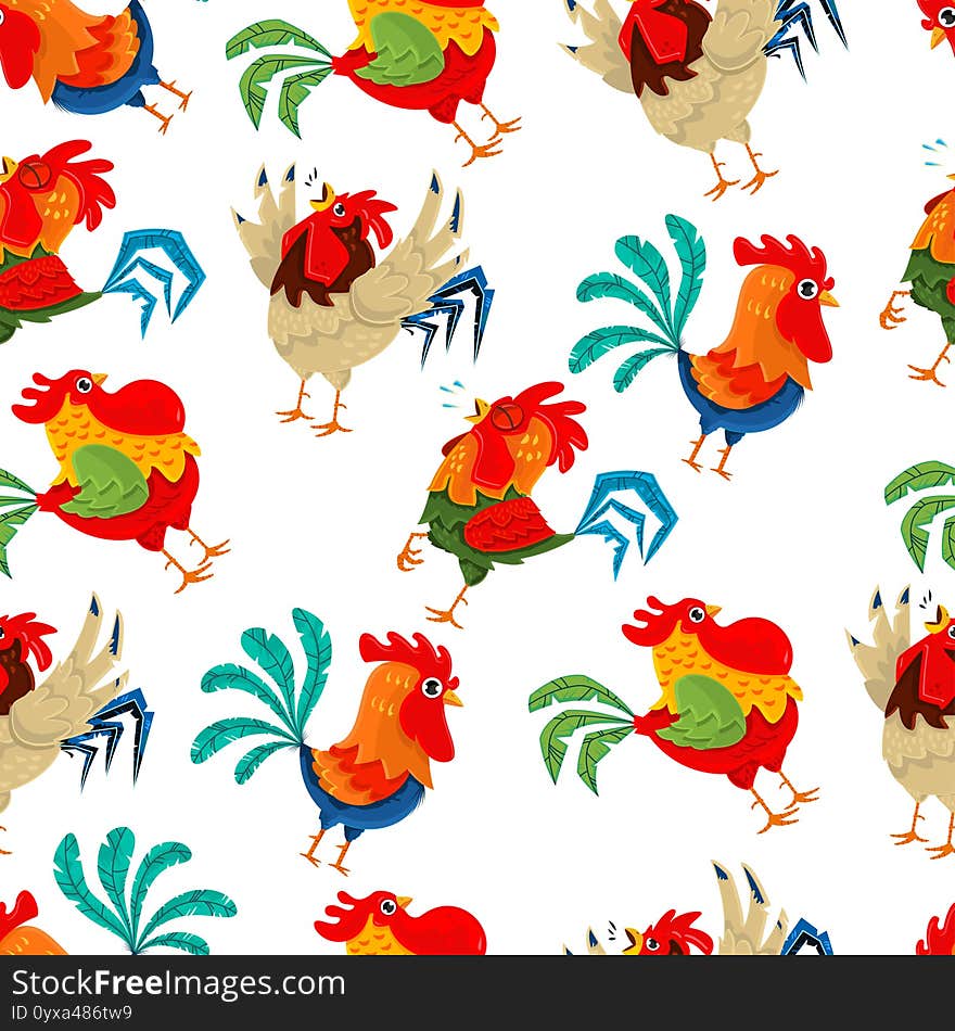 Rooster vector seamless pattern