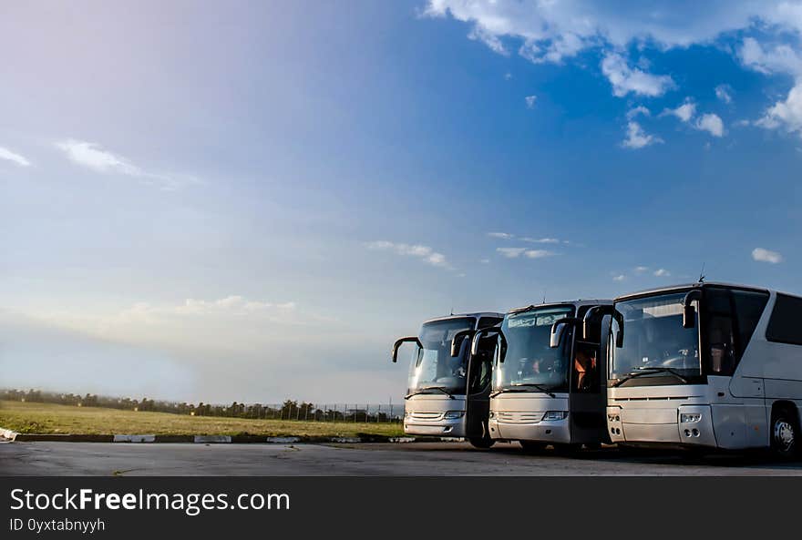 Buses Parking On A Blue Sky With Copy Space