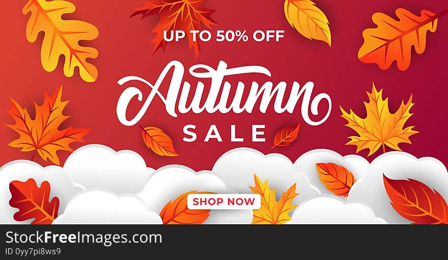 Autumn sale background vector with decorative leaves. Autumn Sale Vector background Illustration. Abstract Autumn Sale background