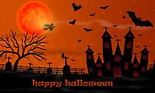 Happy Halloween Fullmoon Banner Card Design Stock Photos