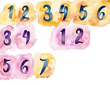 Watercolor Illustration Of Multi-colored Numbers. Stock Images