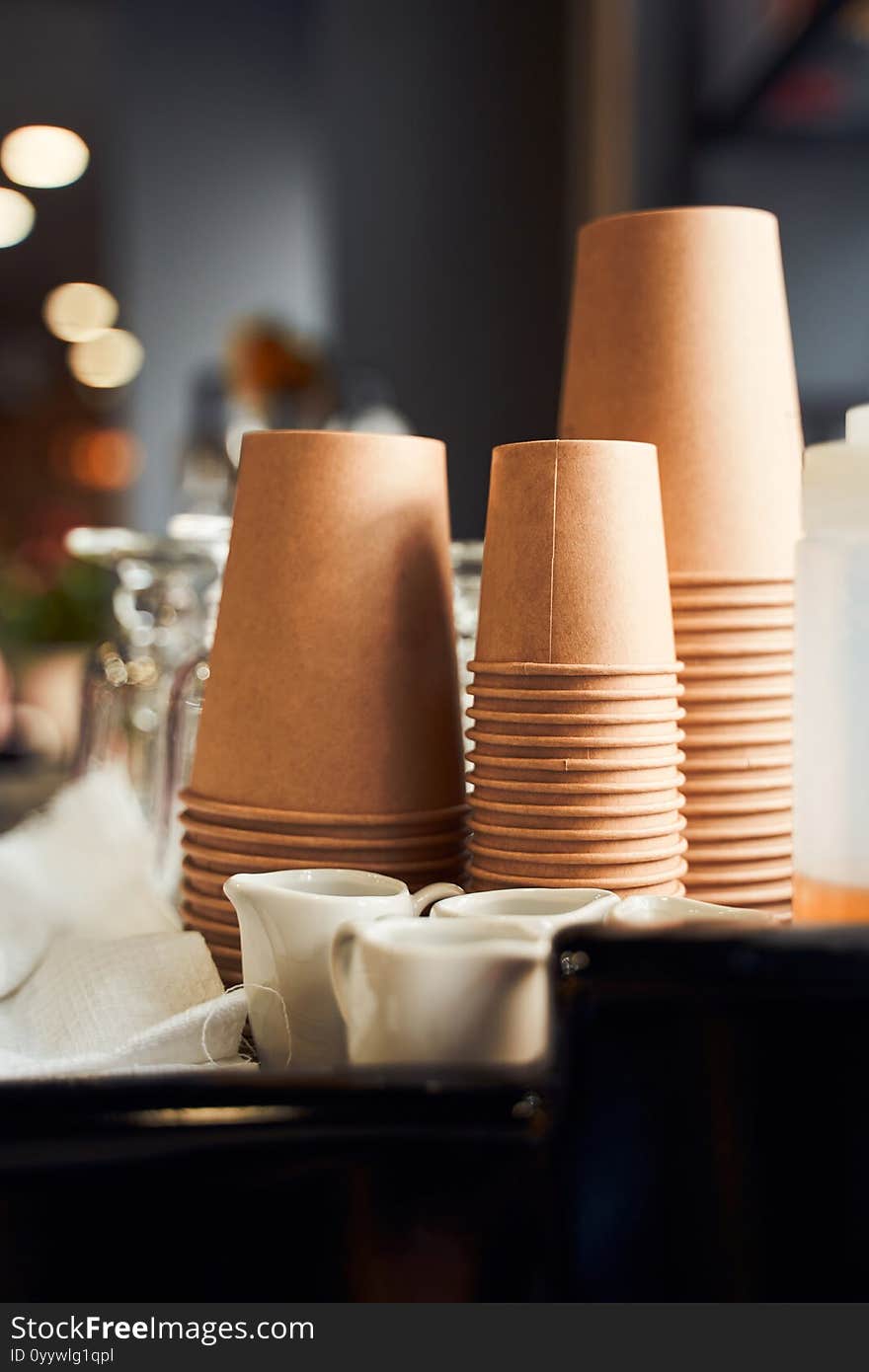 Focused Paper Cups Stack In Cafe