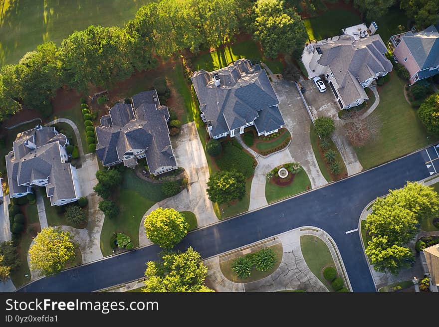 A Beautiful View Of An Upscale Sub Division In Suburbs Shot During Sunset On  Beautiful Fall Day.