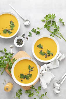 Vegan Pumpkin Soup With Garlic And Parsley Stock Image