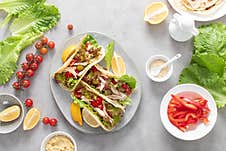 Tacos With Chicken Meat, Salad And Vegetables Royalty Free Stock Images