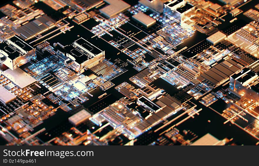 Abstract circuit plate closeup background 3d illustration